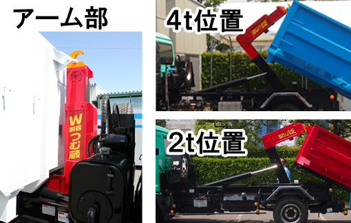 コンテナの種類によってフックアームが稼働します。