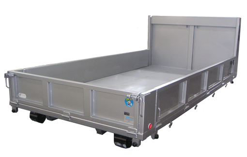 ４ｔフラット三方開
全長3600mm×幅1910mm×高さ400mm
板厚：底板3.2mm・側板2.3mm